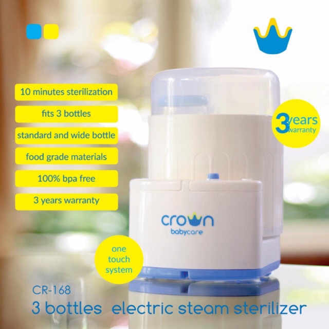 Crown 3 Bottles Electric Steam Sterilizer / Steriliser CR168 - Mesin Steril 3 Botol Susu Bayi