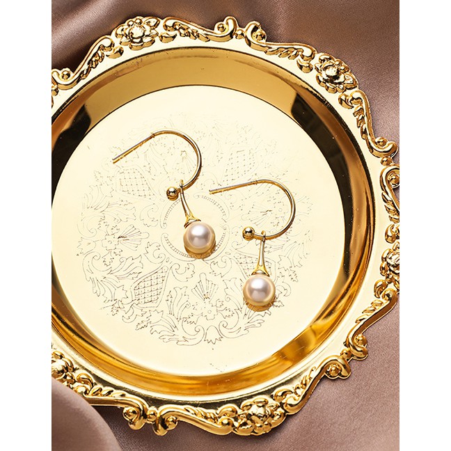 LRC Anting Tusuk Fashion Golden Drop-shaped Pearl Alloy Geometric Earrings P22315