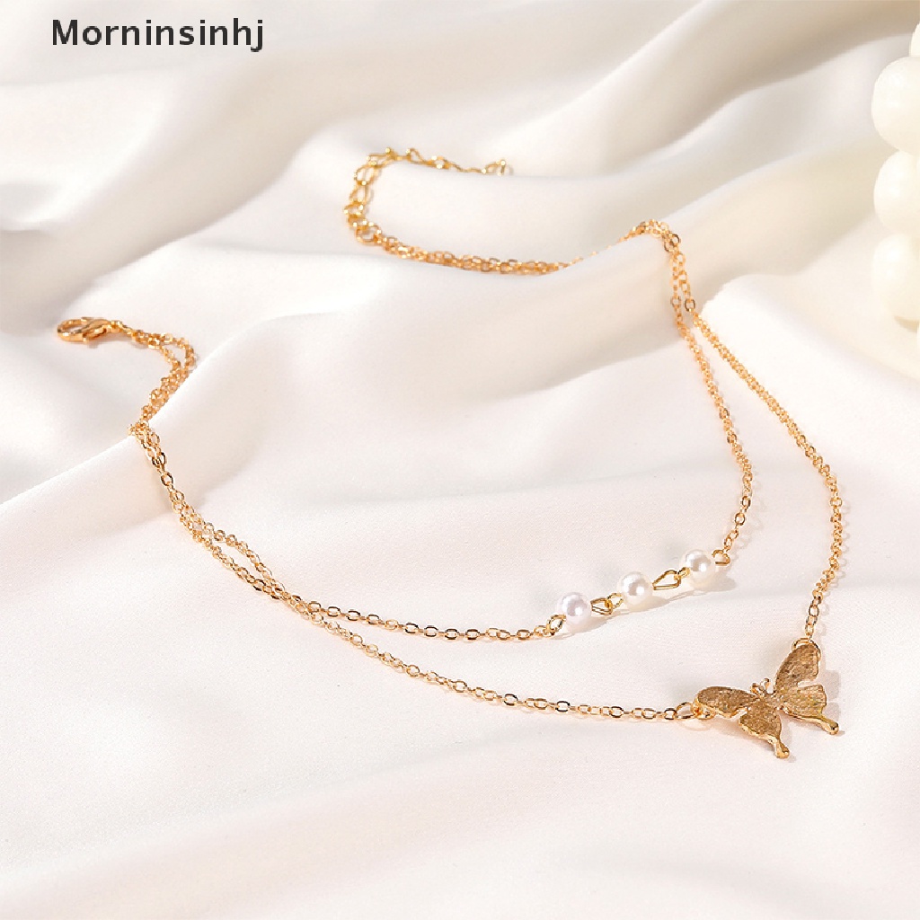 Mornin Fashion Kupu-Kupu Mutiara Liontin Kalung Klavikula Mutiara Rantai Berlapis Kalung id