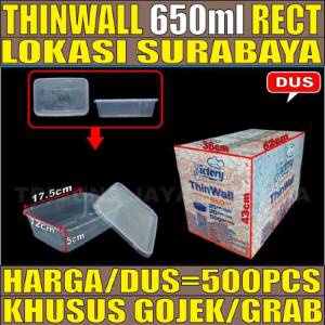 Thinwall 650ml Per Dus Food Container Box Tempat Kotak Makan Panjang Plastik Murah Surabaya