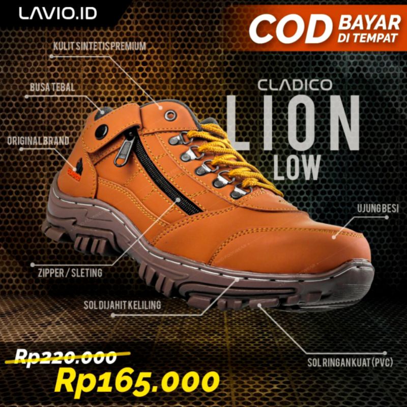 Sepatu Safety Pria Original Ujung Besi Cladico Lion Low Kulit Sintetis Premium