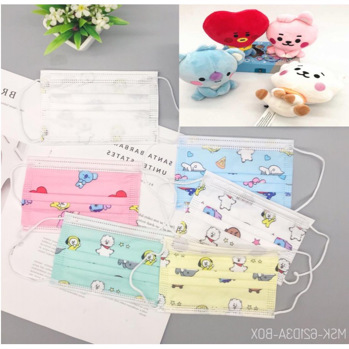 Masker mulut Tebal isi 10Pcs/Pack Motif Anak BTS BT21 IMPORT 3Ply EKONOMIS K-POP KPOP KOREA IDOL