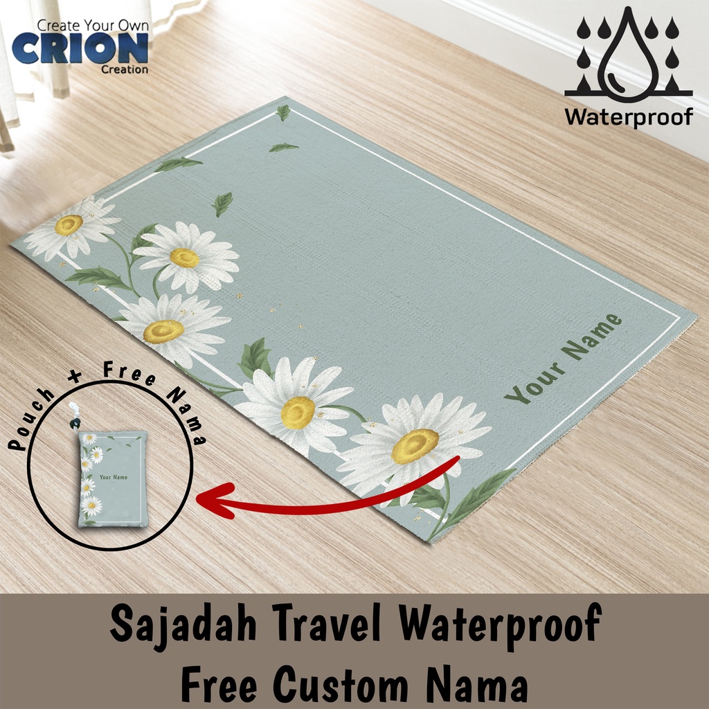 Sajadah Travel Waterproof Anak / Bisa Custom Nama / Flower frame - By Crion