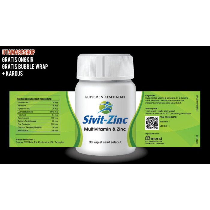 TERBARU SIVIT ZINC, VIT C 750, VIT E,MULTIVITAMIN, ZINC, FOLIC ACID ISI 30 TAB