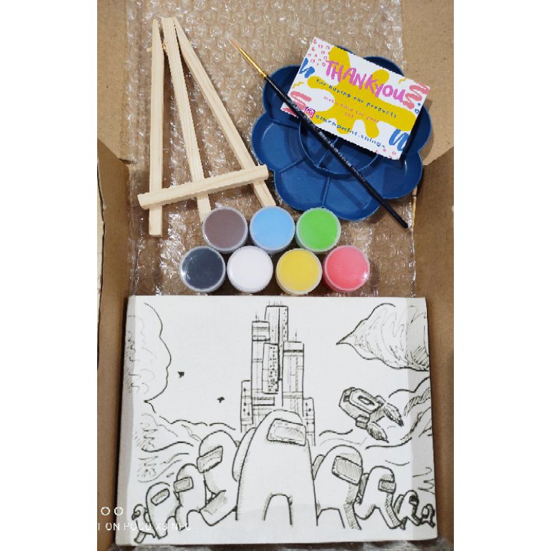 

paket mewarnai painting kit set easel among us