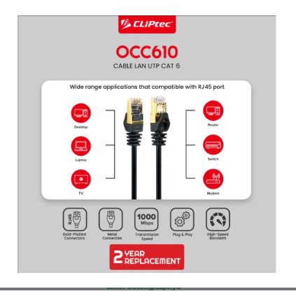 Cable lan cliptec 20 meter cat 6 sstp shield metal gold gigabit occ610 occ-610 - Kabel internet rj45 20m cat6 1000Mbps