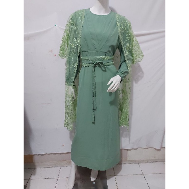 ♡New Gamis + Outer♡ Yessa Dress 2 in 1 Fashion /  Gamis Brukat Mewah Seragam Pesta Kondangan