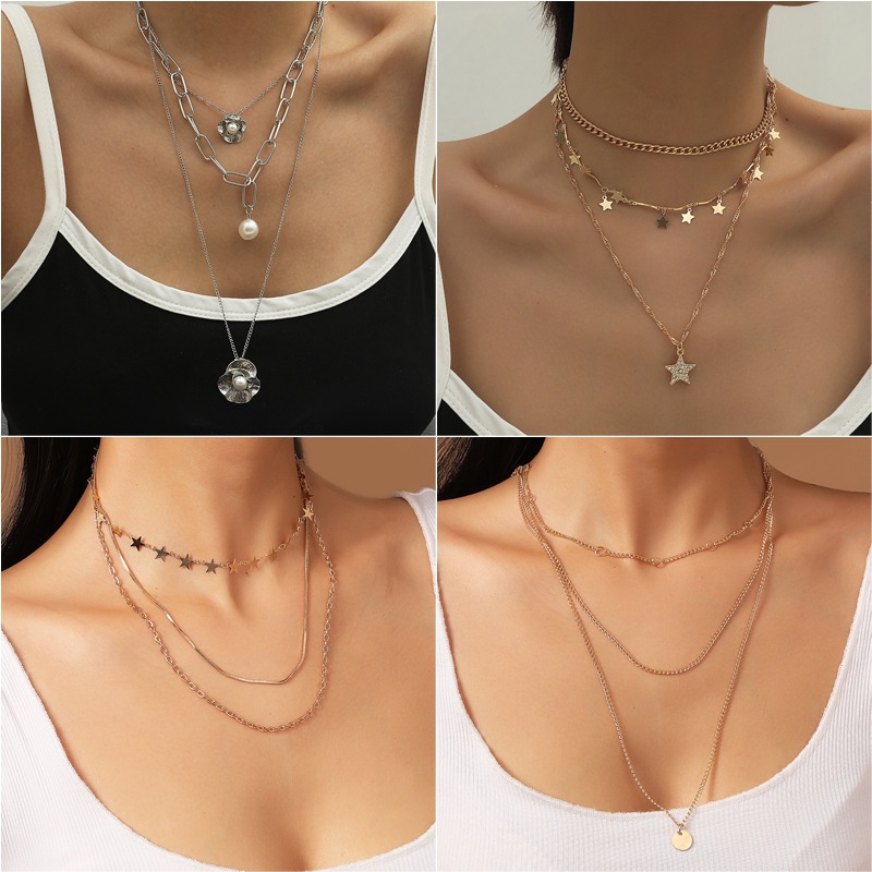 Kalung Choker Multilayer Liontin Gaya Retro Untuk Wanita - Kalung Choker Korean Fashion