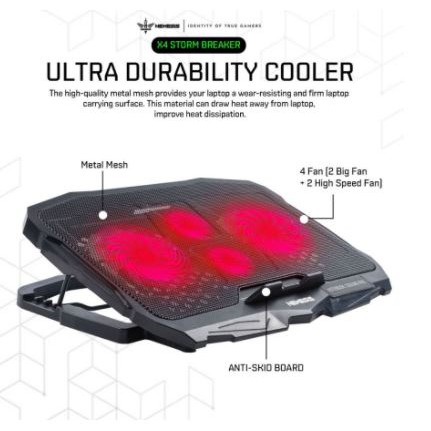 Cooling pad laptop gaming nyk mesh 4 fan adjustable storm breaker x-4 - Cooler pad coolingpad x4