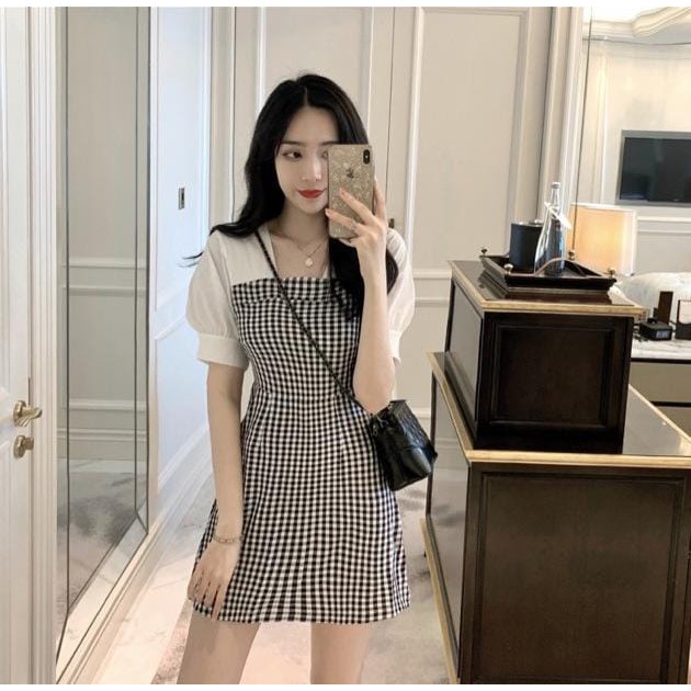 Korean Tartan Mini Dress Wanita Motif Kotak - Kotak 1203/  pakaian korea/ baju korea/ (XS-XL) /termurah/DRESS KOREA STYLE/ KOREAN DRESS/ DRESS WANITA KEKINIAN KOREA DRESS/BAJU KOREA/ PAKAIAN WANITA KOREA/ DRESS KOREA STYLE KEKINIAN/PAKAIAN WANITA KOREA