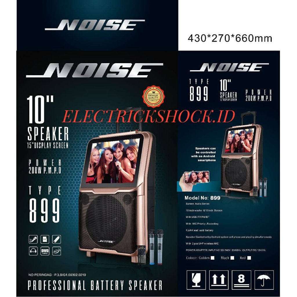 SPEAKER PORTABLE WIRELESS NOISE 899 VIDEO ORIGINAL 10INC LAYAR 15INC