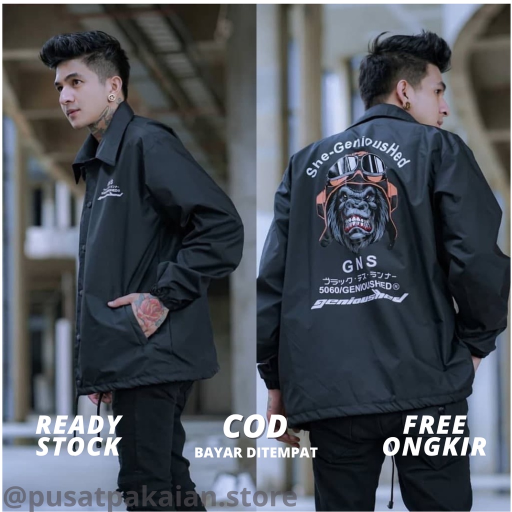 JAKET COACH HITAM PRIA MURAH GAMBAR GORILLA GNS / JAKET COACH ERIGO JAPAN ORIGINAL 100% / JACKET PRI