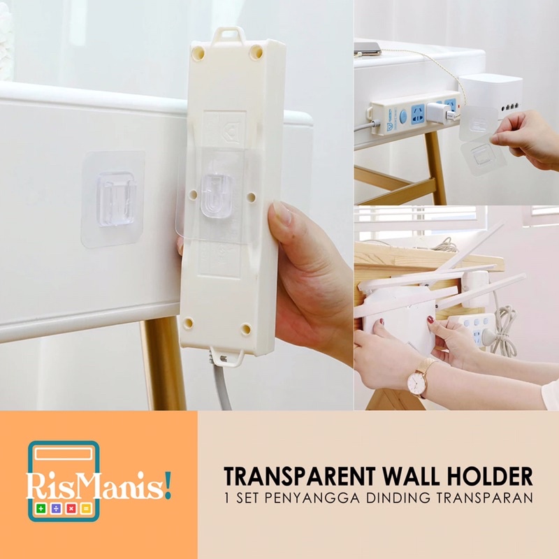 TRANSPARENT WALL HOLDER - 2 pcs Gantungan Tempel Dinding Sepasang Cantolan Hanger Pengait 1 set Hook