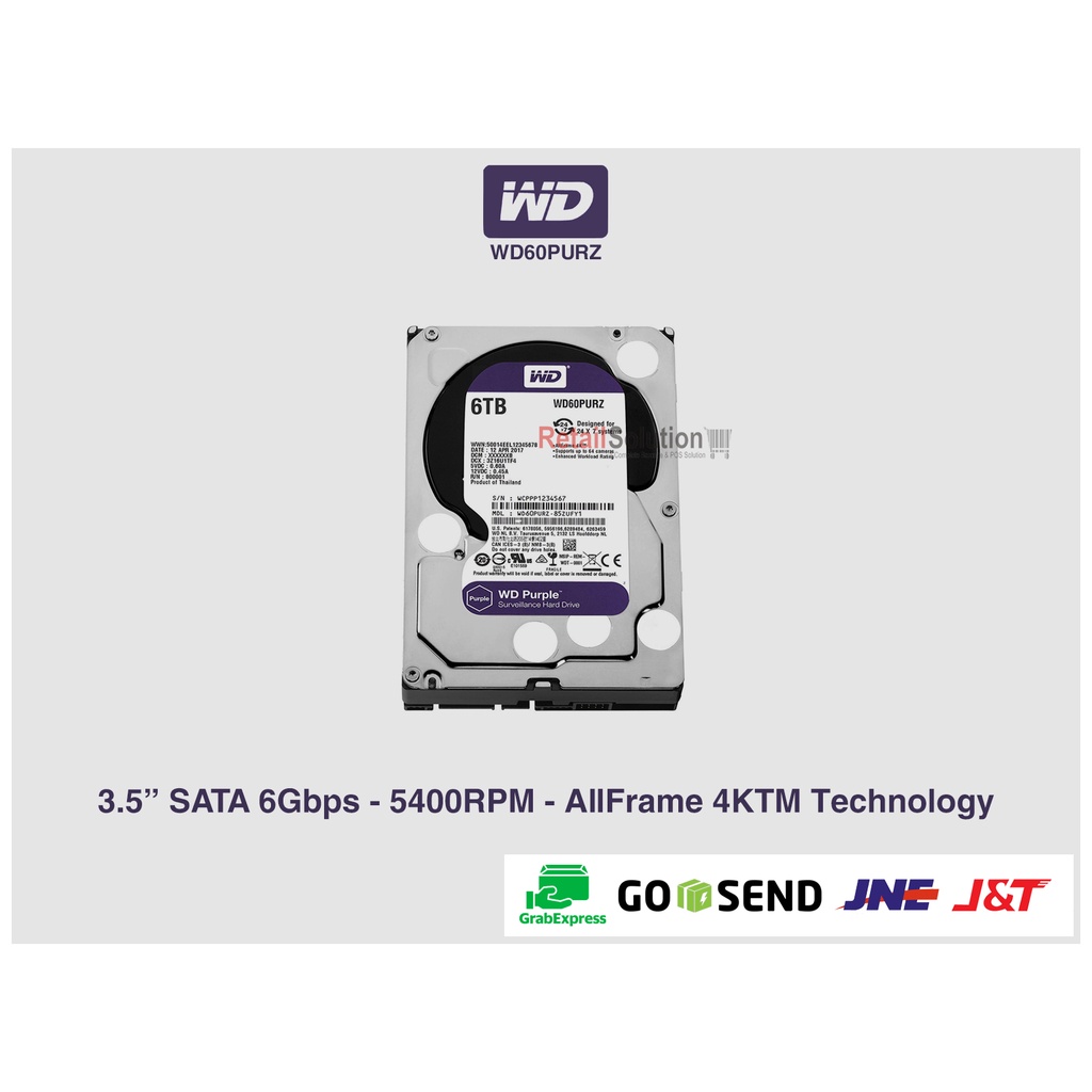 HDD Internal DVR CCTV 3.5&quot; - WD Purple 6TB Hard Disk Hardisk