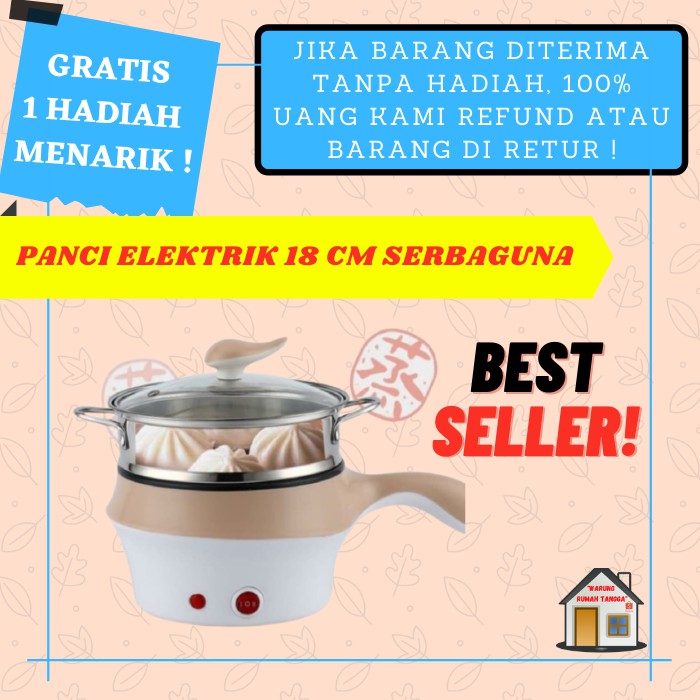 PANCI ELEKTRIK LISTRIK 18 CM STAINLESS STEEL SERBAGUNA TUTUP KACA MIE INDOMIE MASAK AIR MURAH