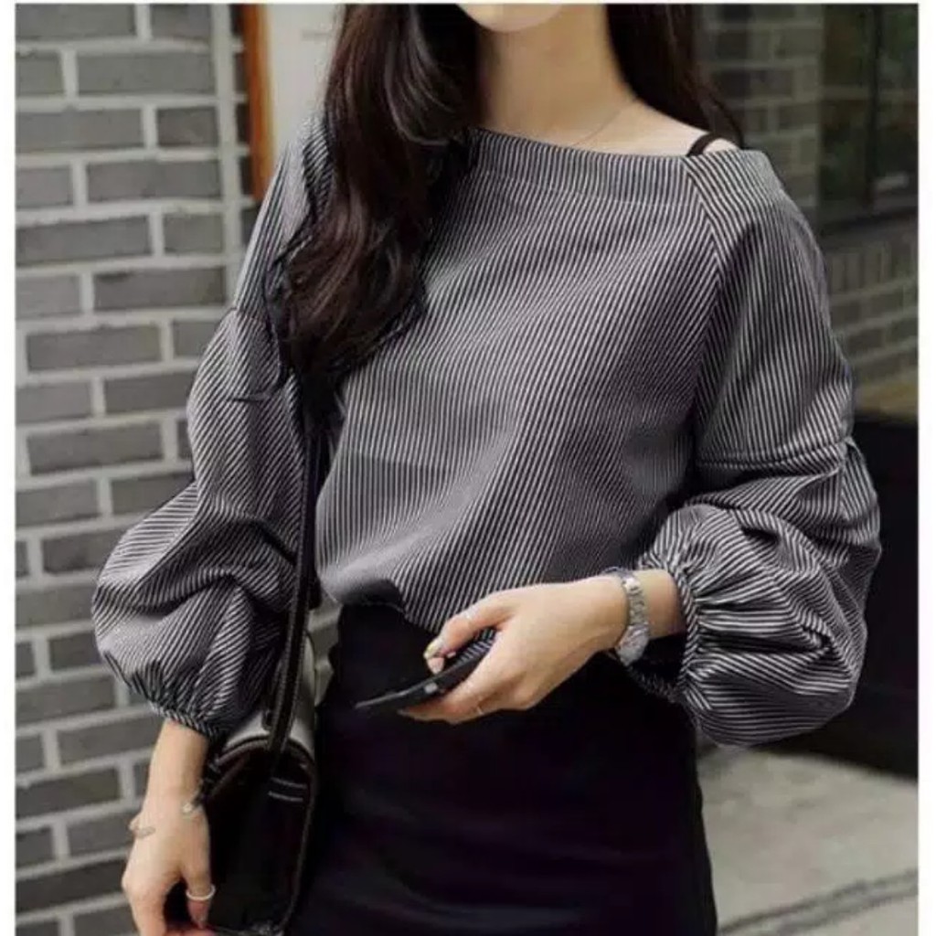 LOLITA BLOUSE - ATASAN WANITA FASHION - Bahan Cotton Salur all size fit to M-L HK-21