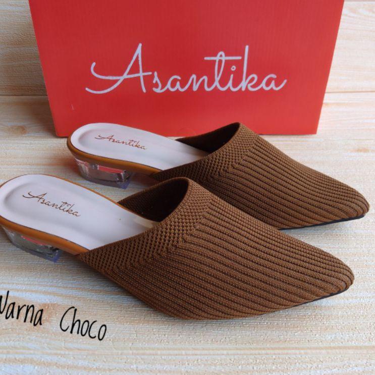 ZM.25Au22ᴹ ▫ Asantika Sandal Sendal Heels Rajut Hak Kaca Pendek 3 Cm Kuat Empuk Nyaman Big Size Jumb