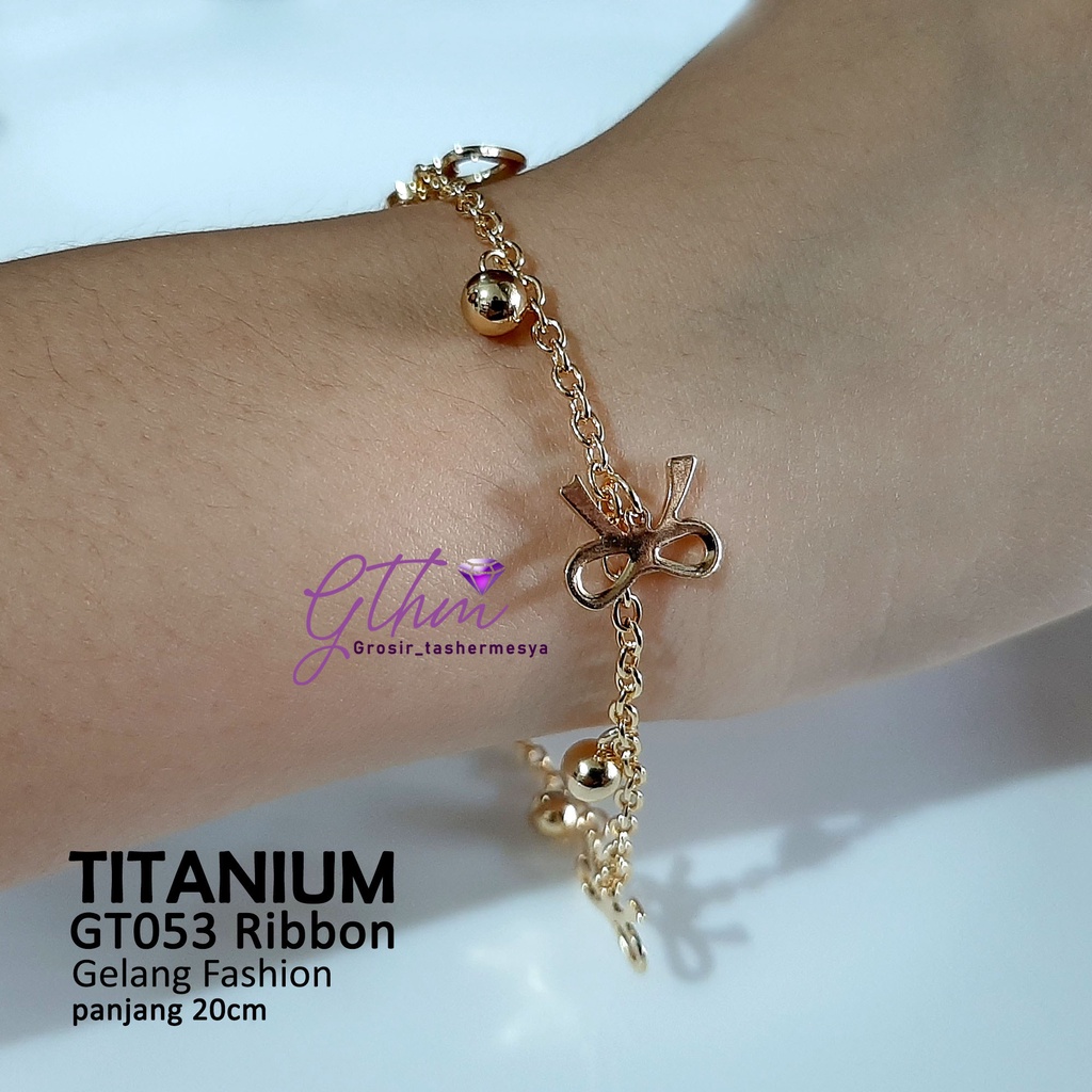 Gelang Tangan Wanita Titanium Ribbon Perhiasan Fashion Import Anti Karat Anti Luntur model simple GT053 gthm