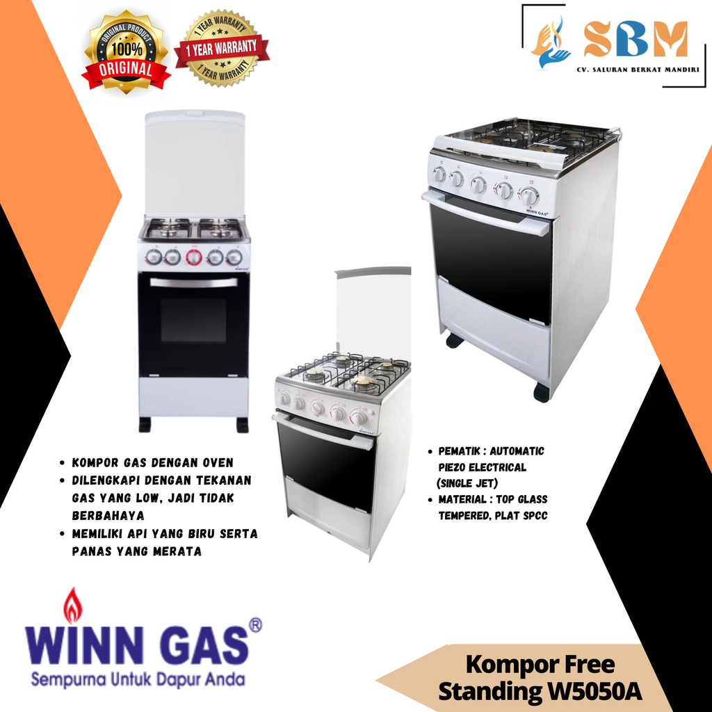 Winn Gas Kompor Freestanding W 5050 Kompor Oven 5050A / Paket Selang Regulator W88/W900