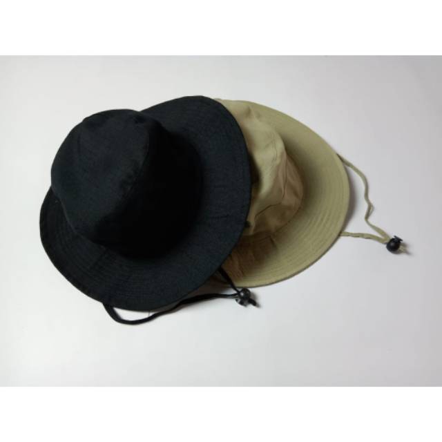 Topi rimba / topi hutan /topi gunung/bucket hat hitam bahan japan drill untuk pria / wanita