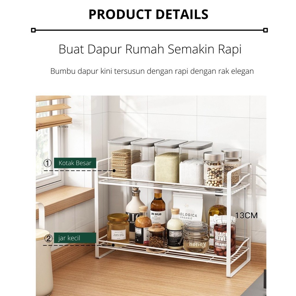 Rak Bumbu Nordic Style 2 Tingkat Rak Dapur Serbaguna Tempat Penyimpanan Bumbu Besi Rak Dapur Susun Tanpa Rakit