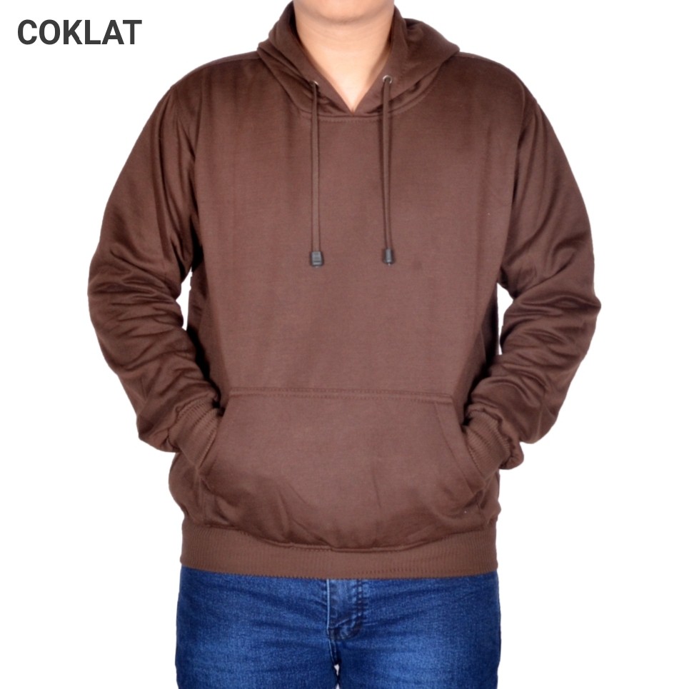 jaket polos jumper hoodie M,L,XL,XXL hitam pria wanita wame store-COKLAT