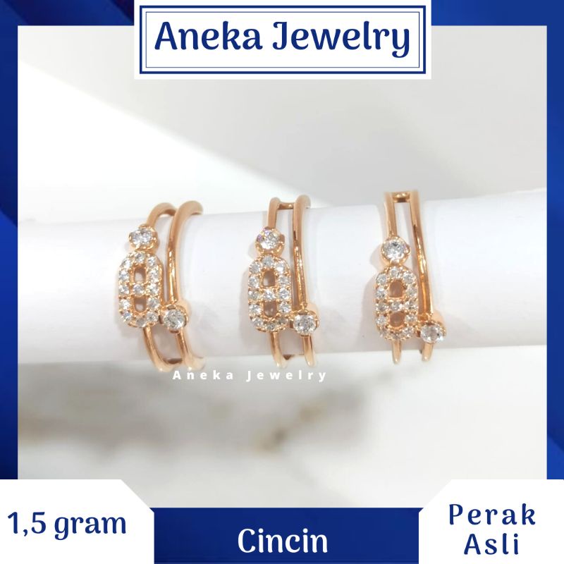 Cincin Mata2 Ukir, Perak 925, Lapis Emas Rosegold