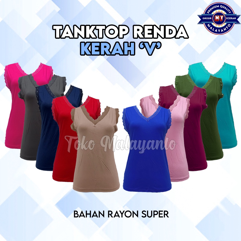 Tank Top Renda Kerah V Polos Warna Ukuran All size Ready Stok!!-Ungu Tua