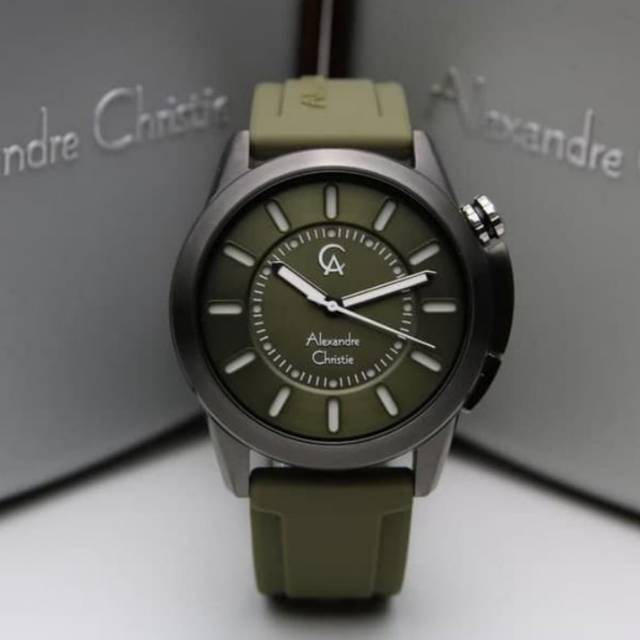 Jam Tangan Alexandre Christie AC8632 Pria Rubber Black / Army Original