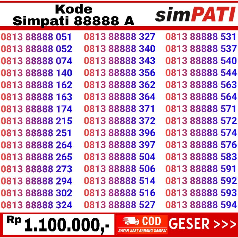 nomor cantik simpati panca 88888 hoki