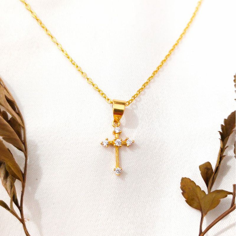 Murah Set Kalung wanita model salib elegant emas asli Keren