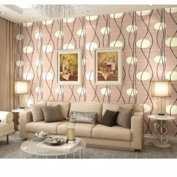 Wallpaper Dinding Ruang Tamu Motif Polkadot Coklat