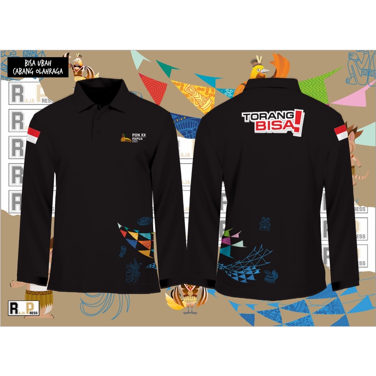 KAOS POLO PON XX PAPUA 2021 / KAOS KERAH PON XX PAPUA 2021 TORANG BISA TANGAN PANJANG MOTIF