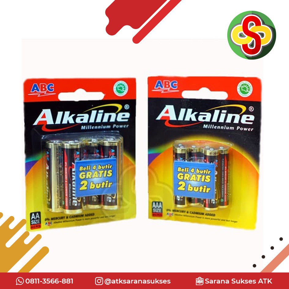 Baterai ABC Alkaline AAA LR03 4 Bonus 2 (Isi 6 pcs)