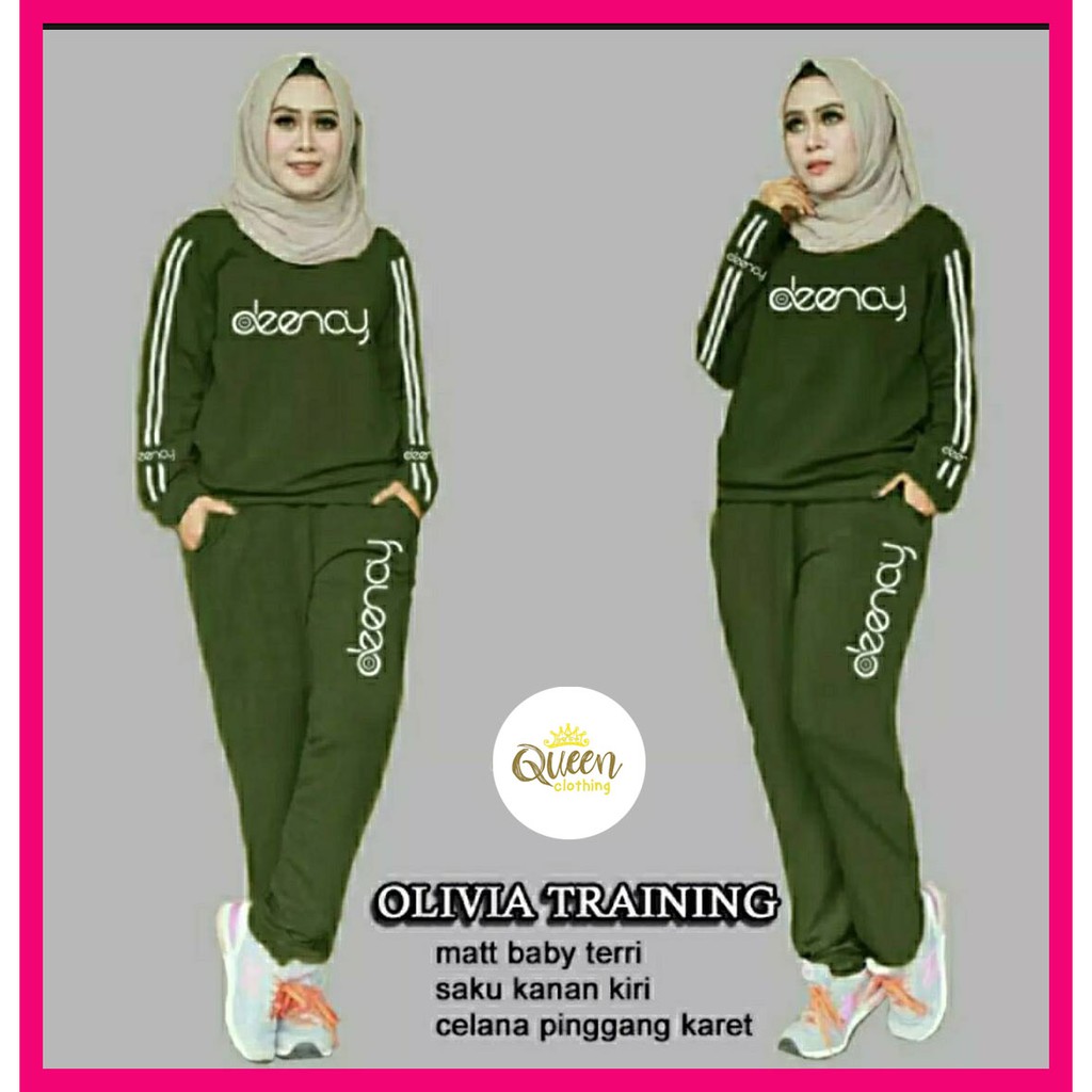 QC SETELAN TRAINING OLIVIA Pakaian Olahraga Training Lari Wanita Kekinian Termurah Fashion Muslim