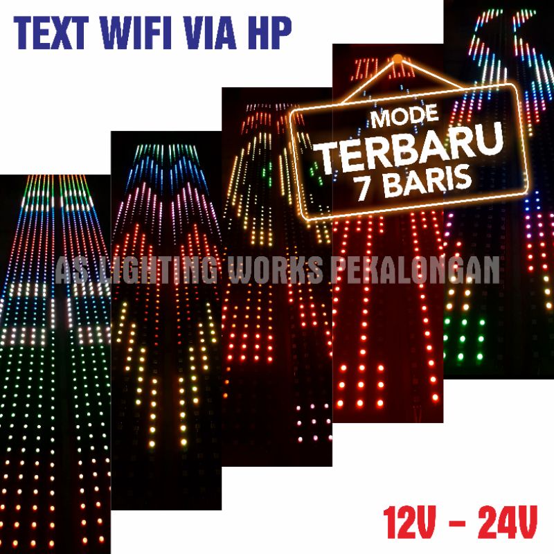 Led Variasi Kaca Strobo 7 Baris Wave TEXT WIFI Black PCB 12V/24V Mobil Truk Bus