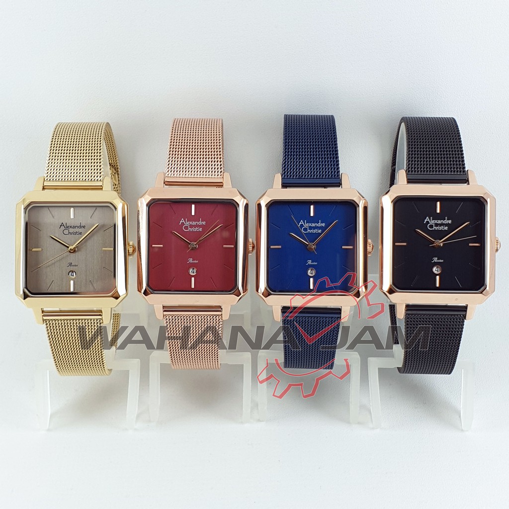 Alexandre Christie AC 2911 LD / Jam Tangan Wanita AC2911 Cewek Rantai Pasir Kotak Rosegold Alexander