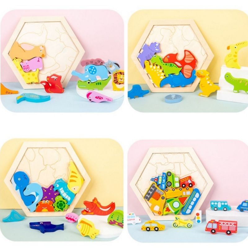 Mainan Edukasi Montessori Anak Puzzle Kayu Hexagonal