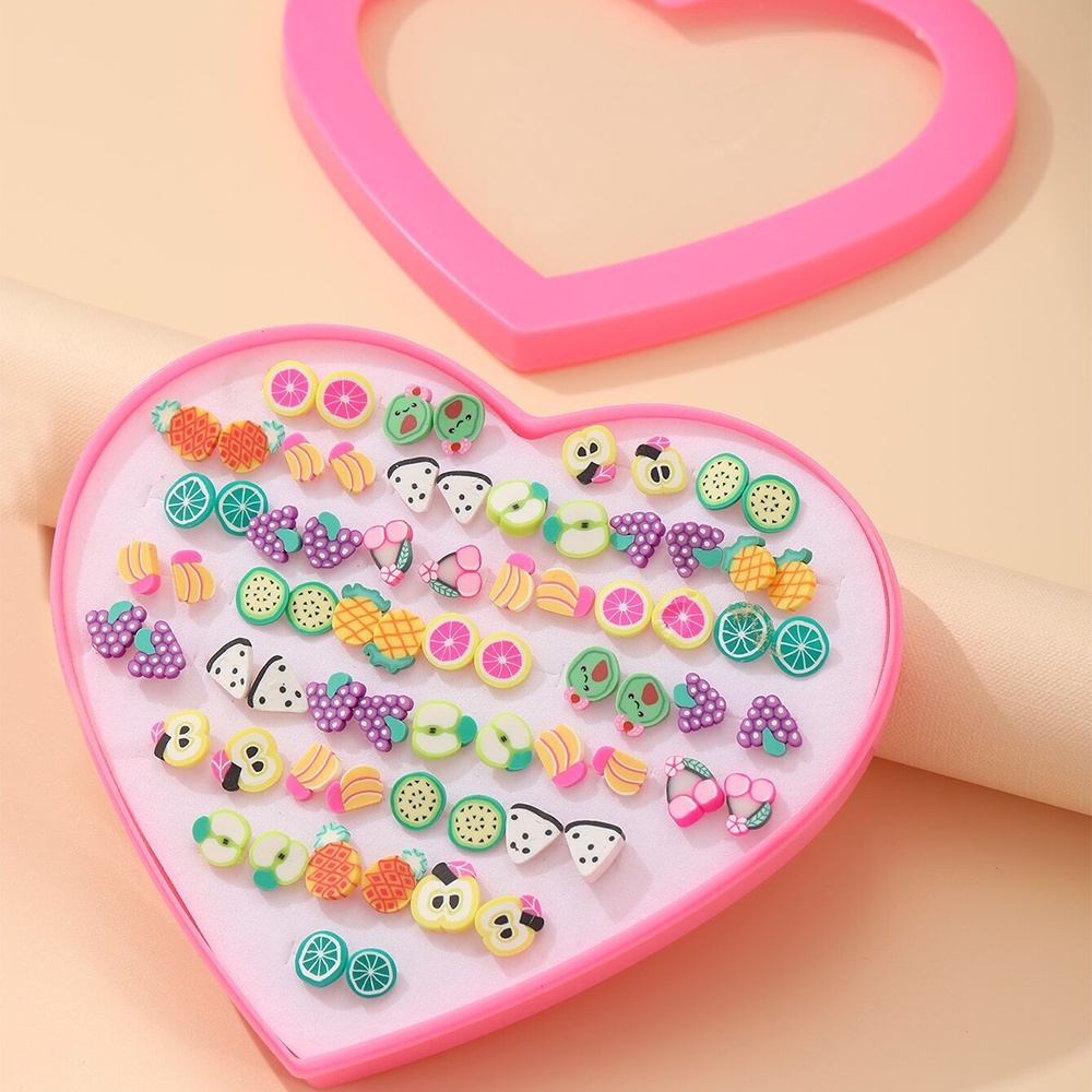 AY(CN) Korean Girls Fruits Earring Set Fashion Clay Kids Cartoon Stud Earrings Jewelry Accessories
