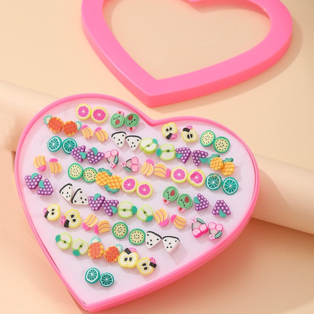 36 Pair Korean Girls Fruits Earring Set Clay Stud Earring Kids Cartoon Hypoallergenic Earrings Jewelry Accessories Gift