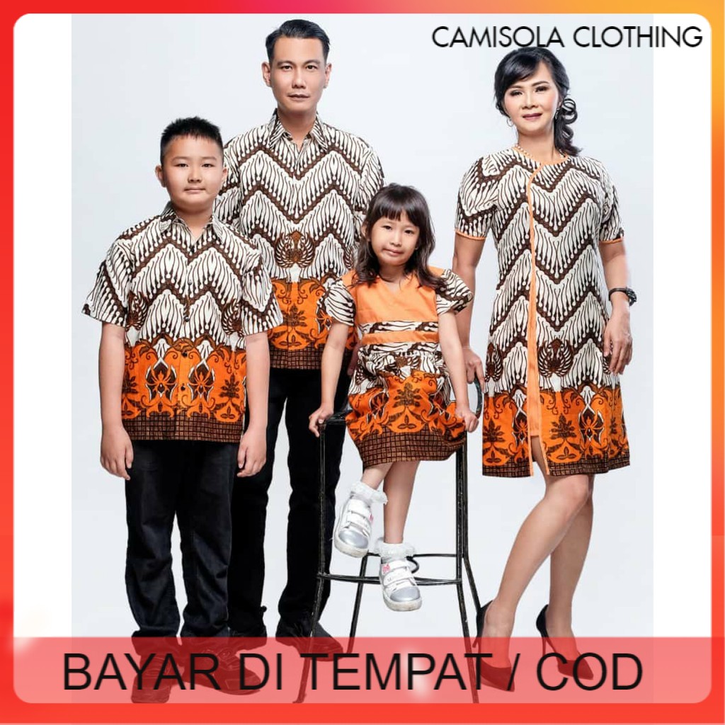 Batik couple modern keluarga terbaru 2021 anak murah kopel cople kople sarimbit lorita putih orange