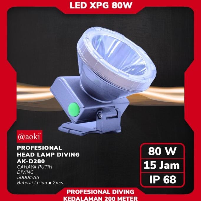 SENTER KEPALA SELAM / DIVING Aoki AK-D280 Asli 80 Watt SUPER TERANG