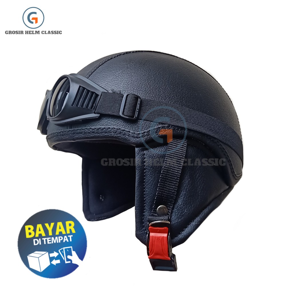 Jual HELM MOSAR HITAM MILENIAL LIMITED EDITION KOMBINASI KACAMATA/HELM RETRO/HELM KLASIK/HELM