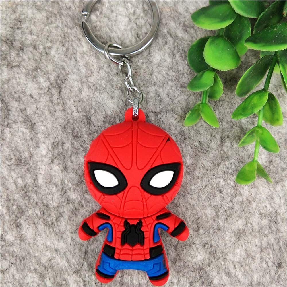 QUINTON Deadpool Gantungan Kunci Lucu Liontin Kartun Spider Man Action Figure Anime Mainan Figure Keychain Charm Key Ring