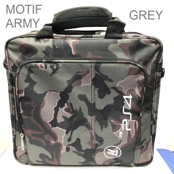 Tas Ps4 Fat Slim Pro Travel Carry Bag Sony Playstation 4 Army Motif - Army Grey