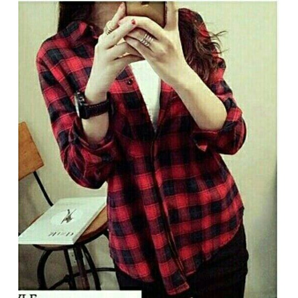 pakaian baju atasan kemeja cewek / wanita     Hem Kotak Meriel