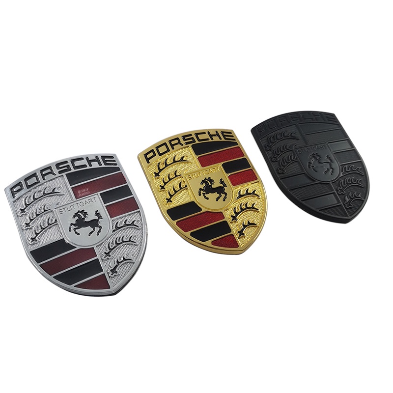 1pc Stiker Emblem Logo Kuda Porsche Bahan Metal Warna Emas Untuk Dekorasi Mobil