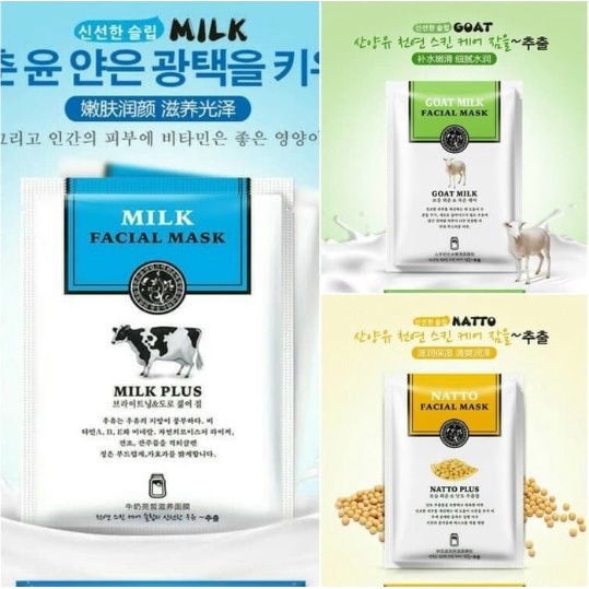 5 Pcs RANDOM HCHANA Milk Masker Wajah Susu Milk Facial Sheet Mask / Masker Muka Susu Kambing Sapi Natto / Masker Wajah Organik Masker Wajah Pemutih dan Glowing / Masker Korea Serum Wajah Anti Aging Masker Jerawat &amp; Masker Komedo – Masker Muka Pria Wanita