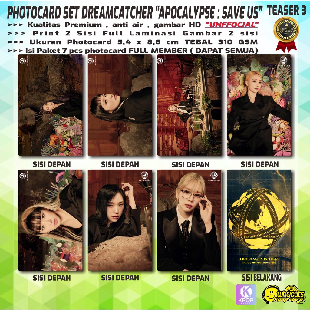 PHOTOCARD FULL SET PC KPOP PREMIUM DREAMCATCHER &quot;APOCALYPSE : SAVE US&quot; / PRINT 2 SISI LAMINASI GLOSSY / ANTI AIR ISI 7 PCS