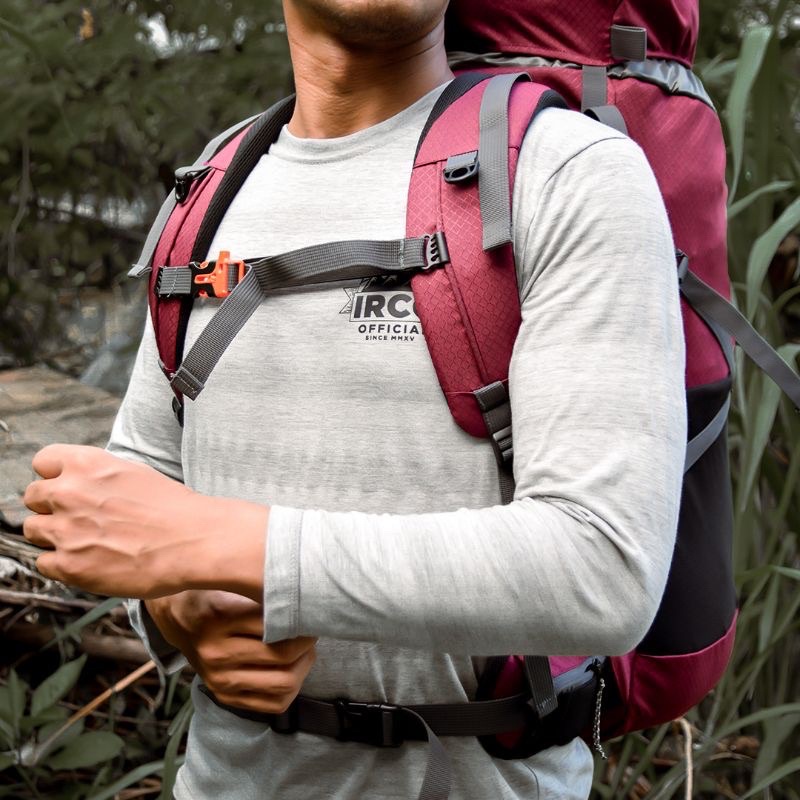 Tas Ransel Carrier Gunung Outdoor Hiking 50 Liter Pria Irco Gatotkaca Merah Marun